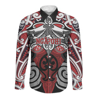 Personalised Maori Ngapuhi Long Sleeve Button Shirt Silver Fern Kowhaiwhai Art LT01 Unisex Red - Polynesian Pride