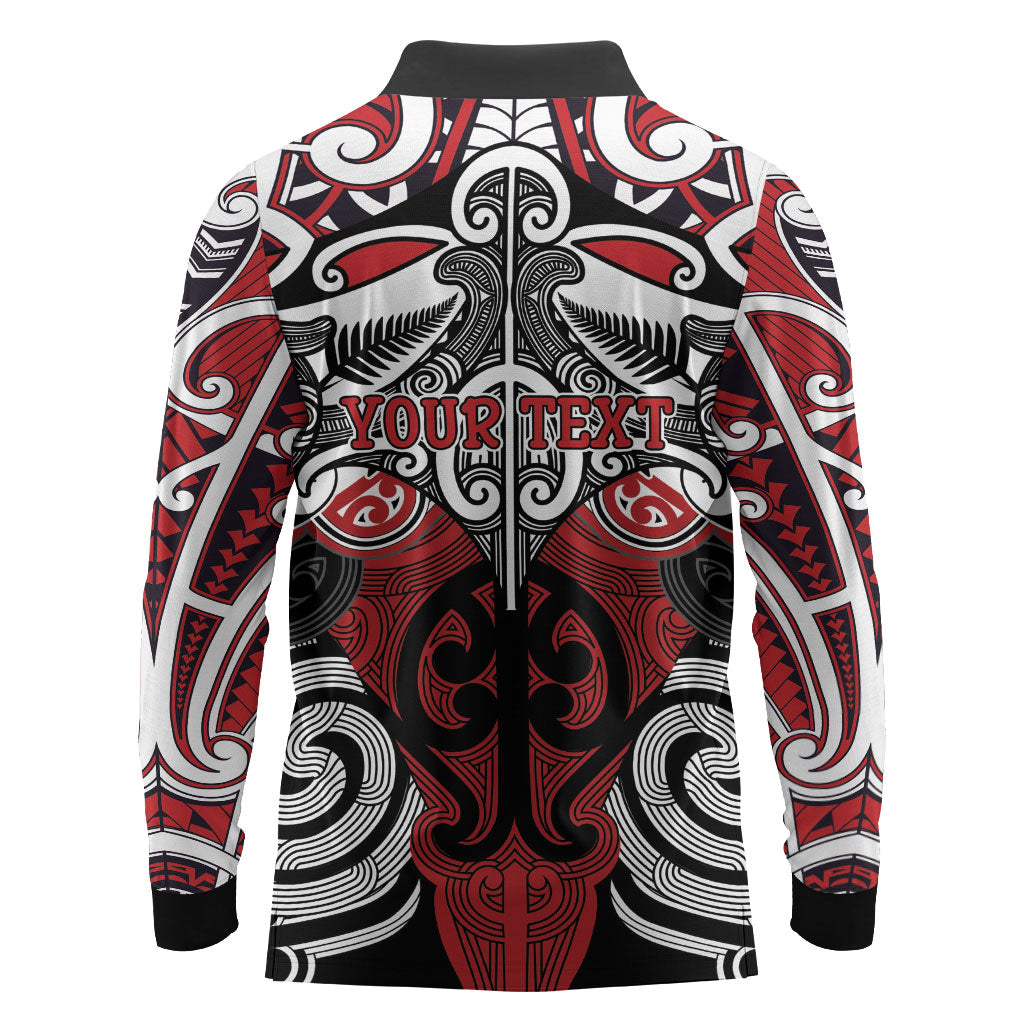 Personalised Maori Ngapuhi Long Sleeve Polo Shirt Silver Fern Kowhaiwhai Art LT01 - Polynesian Pride