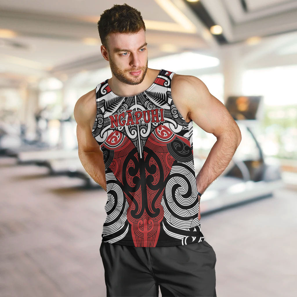 Personalised Maori Ngapuhi Men Tank Top Silver Fern Kowhaiwhai Art LT01 Red - Polynesian Pride