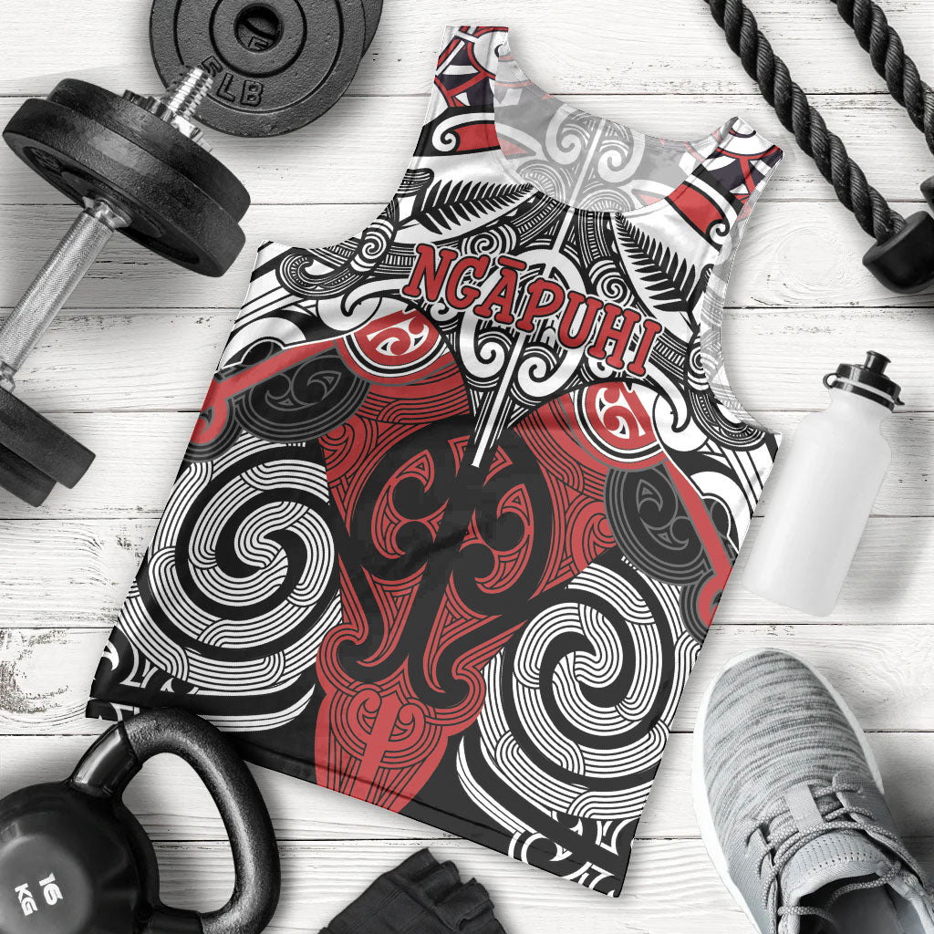Personalised Maori Ngapuhi Men Tank Top Silver Fern Kowhaiwhai Art LT01 - Polynesian Pride