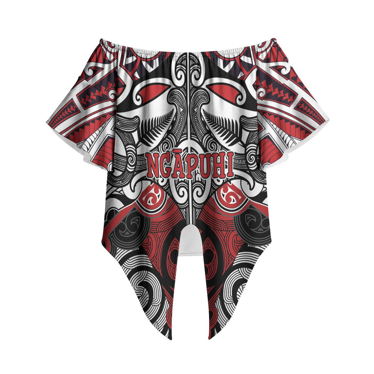 Personalised Maori Ngapuhi Off Shoulder Wrap Waist Top Silver Fern Kowhaiwhai Art LT01 - Polynesian Pride