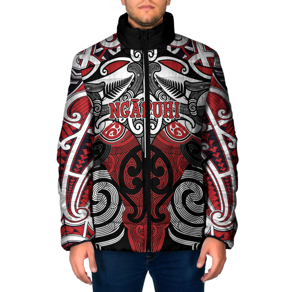 Personalised Maori Ngapuhi Padded Jacket Silver Fern Kowhaiwhai Art LT01 Men Red - Polynesian Pride