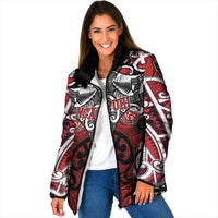 Personalised Maori Ngapuhi Padded Jacket Silver Fern Kowhaiwhai Art LT01 Women Red - Polynesian Pride