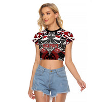 Personalised Maori Ngapuhi Raglan Cropped T Shirt Silver Fern Kowhaiwhai Art LT01 Female Red - Polynesian Pride