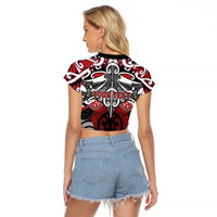 Personalised Maori Ngapuhi Raglan Cropped T Shirt Silver Fern Kowhaiwhai Art LT01 - Polynesian Pride