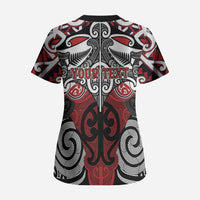 Personalised Maori Ngapuhi Scrub Top Silver Fern Kowhaiwhai Art LT01 - Polynesian Pride