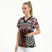 Personalised Maori Ngapuhi Scrub Top Silver Fern Kowhaiwhai Art LT01 - Polynesian Pride