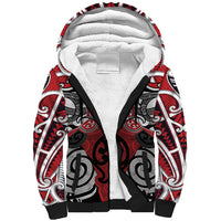 Personalised Maori Ngapuhi Sherpa Hoodie Silver Fern Kowhaiwhai Art LT01 Unisex Red - Polynesian Pride