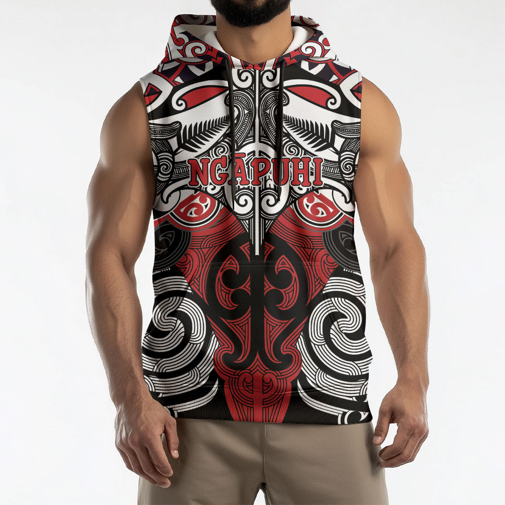 Personalised Maori Ngapuhi Sleeveless Hoodie Silver Fern Kowhaiwhai Art LT01 - Polynesian Pride