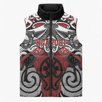 Personalised Maori Ngapuhi Sleeveless Puffer Jacket Silver Fern Kowhaiwhai Art LT01 Unisex Red - Polynesian Pride