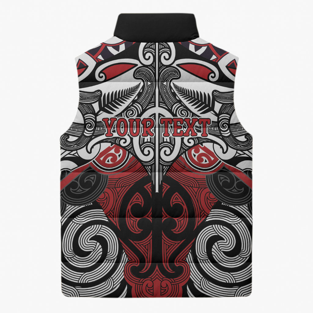 Personalised Maori Ngapuhi Sleeveless Puffer Jacket Silver Fern Kowhaiwhai Art LT01 - Polynesian Pride
