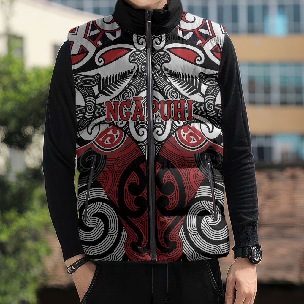 Personalised Maori Ngapuhi Sleeveless Puffer Jacket Silver Fern Kowhaiwhai Art LT01 - Polynesian Pride