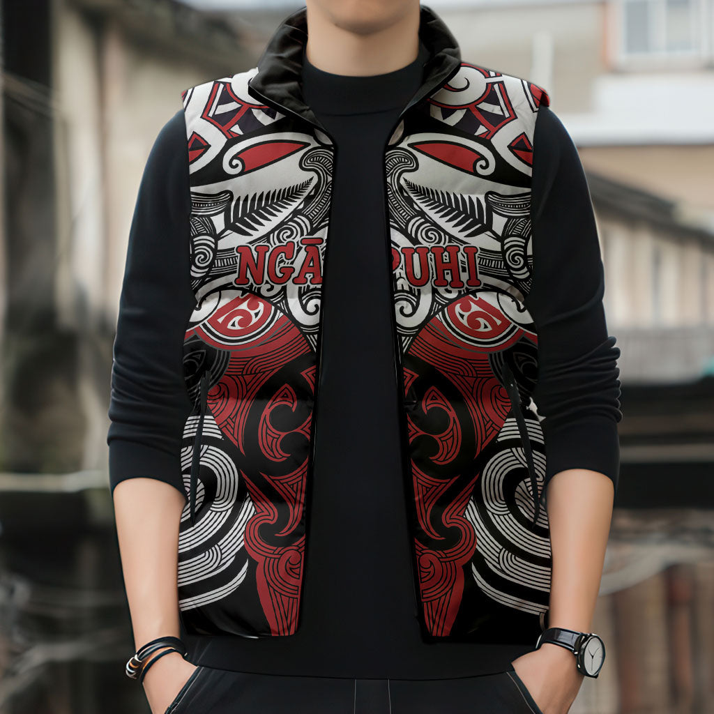 Personalised Maori Ngapuhi Sleeveless Puffer Jacket Silver Fern Kowhaiwhai Art LT01 - Polynesian Pride