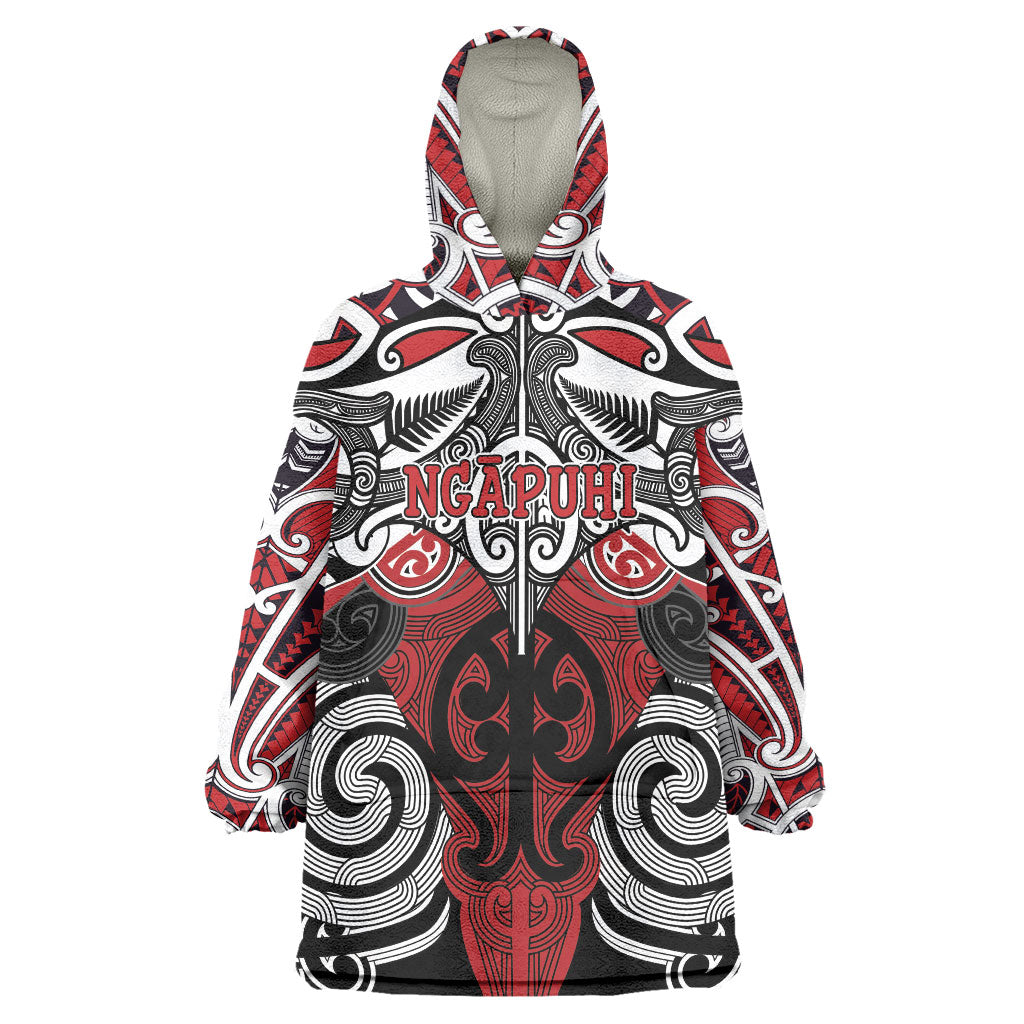 Personalised Maori Ngapuhi Wearable Blanket Hoodie Silver Fern Kowhaiwhai Art LT01 One Size Red - Polynesian Pride