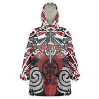 Personalised Maori Ngapuhi Wearable Blanket Hoodie Silver Fern Kowhaiwhai Art LT01 One Size Red - Polynesian Pride