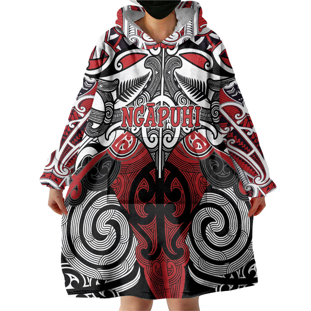 Personalised Maori Ngapuhi Wearable Blanket Hoodie Silver Fern Kowhaiwhai Art LT01 - Polynesian Pride