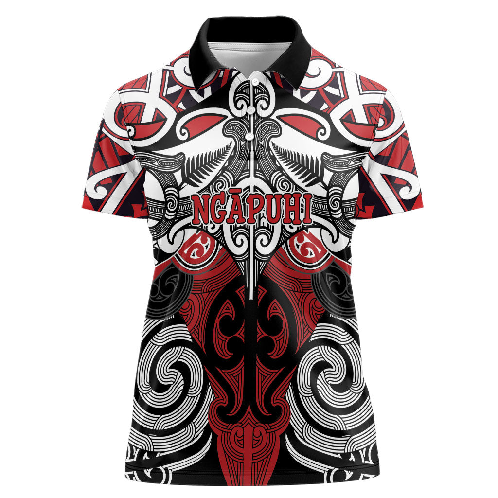 Personalised Maori Ngapuhi Women Polo Shirt Silver Fern Kowhaiwhai Art LT01 Female Red - Polynesian Pride