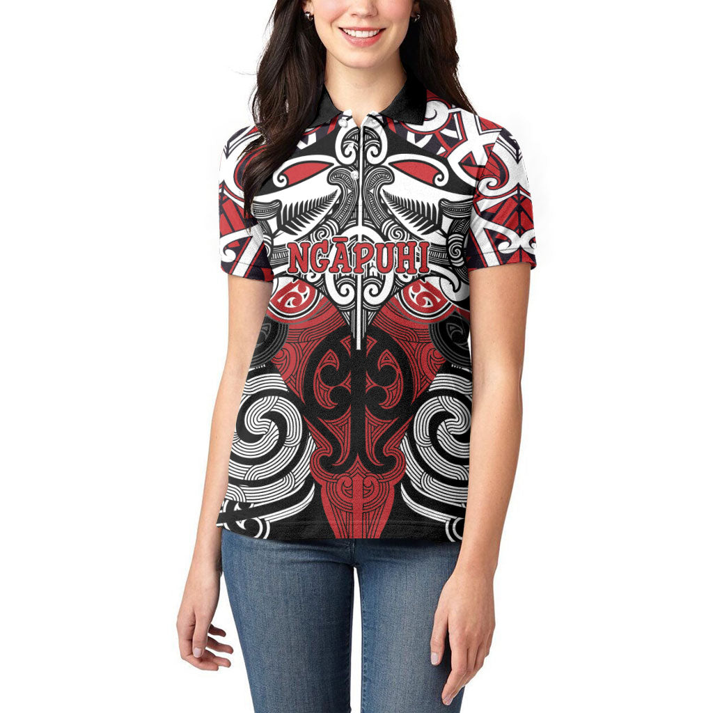 Personalised Maori Ngapuhi Women Polo Shirt Silver Fern Kowhaiwhai Art LT01 - Polynesian Pride