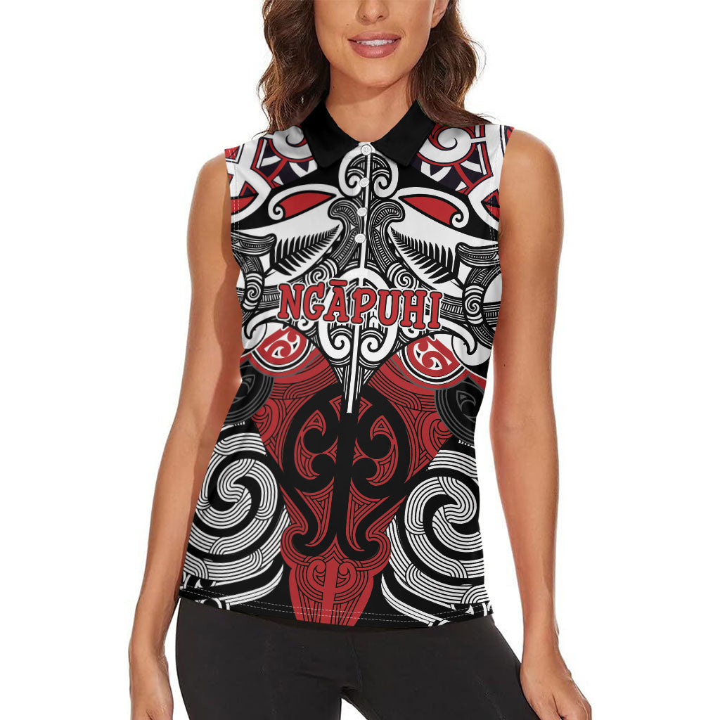 Personalised Maori Ngapuhi Women Sleeveless Polo Shirt Silver Fern Kowhaiwhai Art LT01 - Polynesian Pride