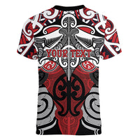 Personalised Maori Ngapuhi Women V-Neck T-Shirt Silver Fern Kowhaiwhai Art LT01 - Polynesian Pride