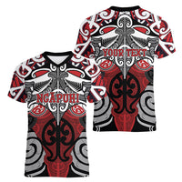 Personalised Maori Ngapuhi Women V-Neck T-Shirt Silver Fern Kowhaiwhai Art LT01 - Polynesian Pride