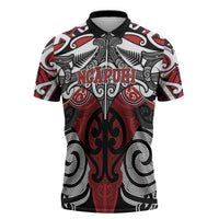 Personalised Maori Ngapuhi Zipper Polo Shirt Silver Fern Kowhaiwhai Art LT01 Red - Polynesian Pride