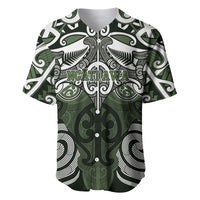 Personalised Maori Ngati Awa Baseball Jersey Silver Fern Kowhaiwhai Art LT01 Green - Polynesian Pride