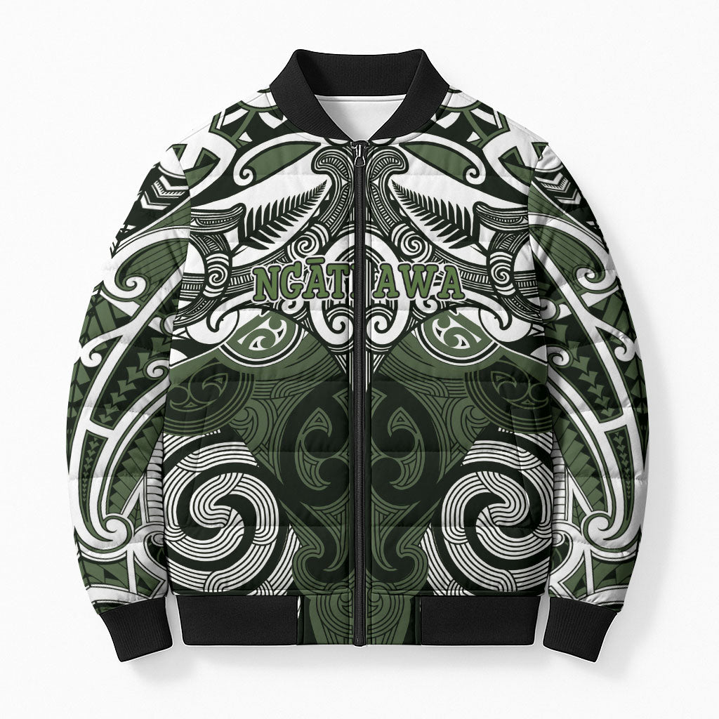 Personalised Maori Ngati Awa Bomber Puffer Jacket Silver Fern Kowhaiwhai Art LT01 Unisex Green - Polynesian Pride