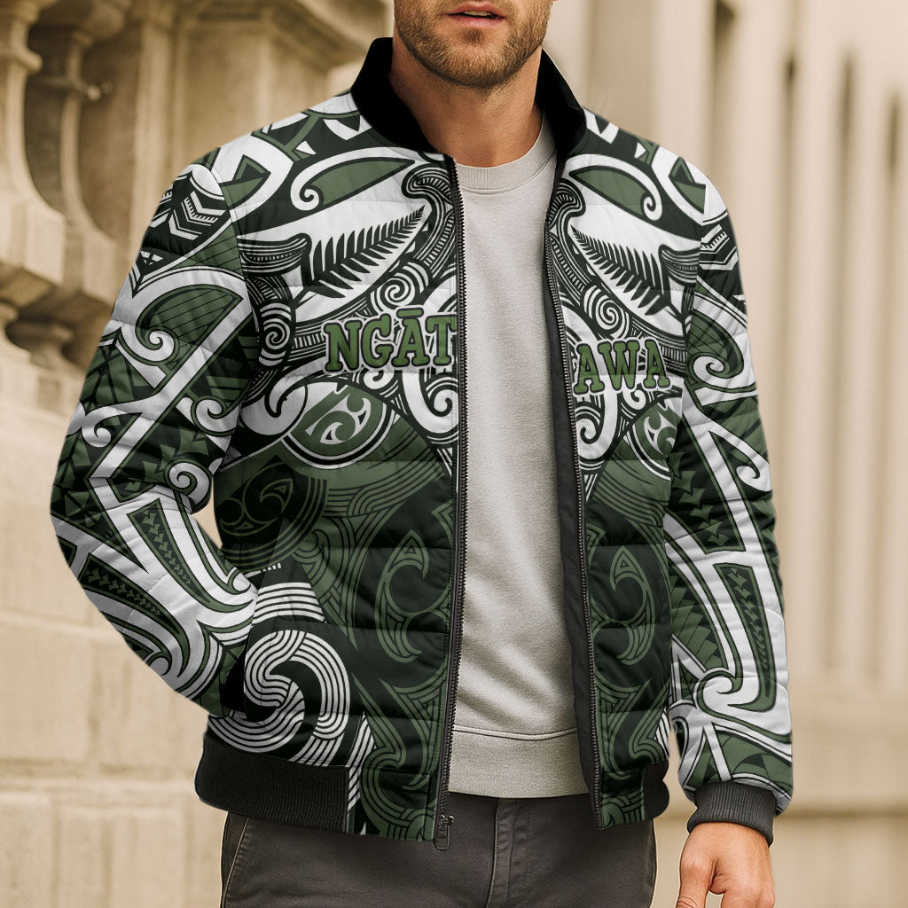 Personalised Maori Ngati Awa Bomber Puffer Jacket Silver Fern Kowhaiwhai Art LT01 - Polynesian Pride