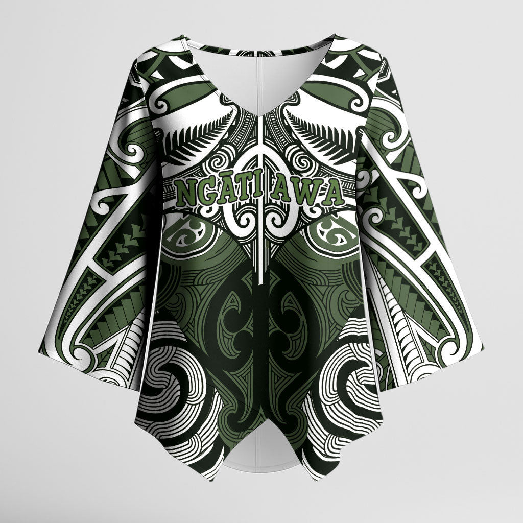 Personalised Maori Ngati Awa Kimono Sleeve Blouse Silver Fern Kowhaiwhai Art LT01 Female Green - Polynesian Pride