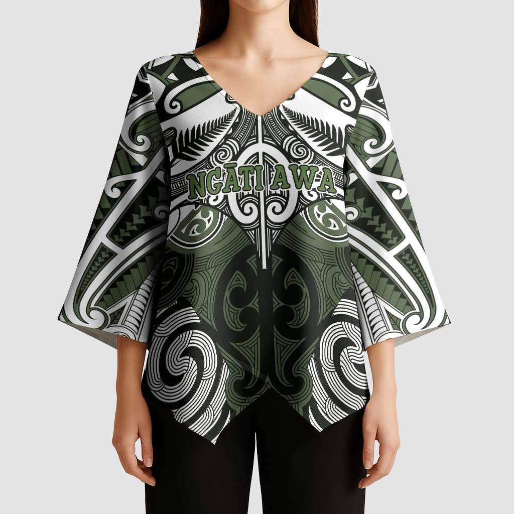 Personalised Maori Ngati Awa Kimono Sleeve Blouse Silver Fern Kowhaiwhai Art LT01 - Polynesian Pride