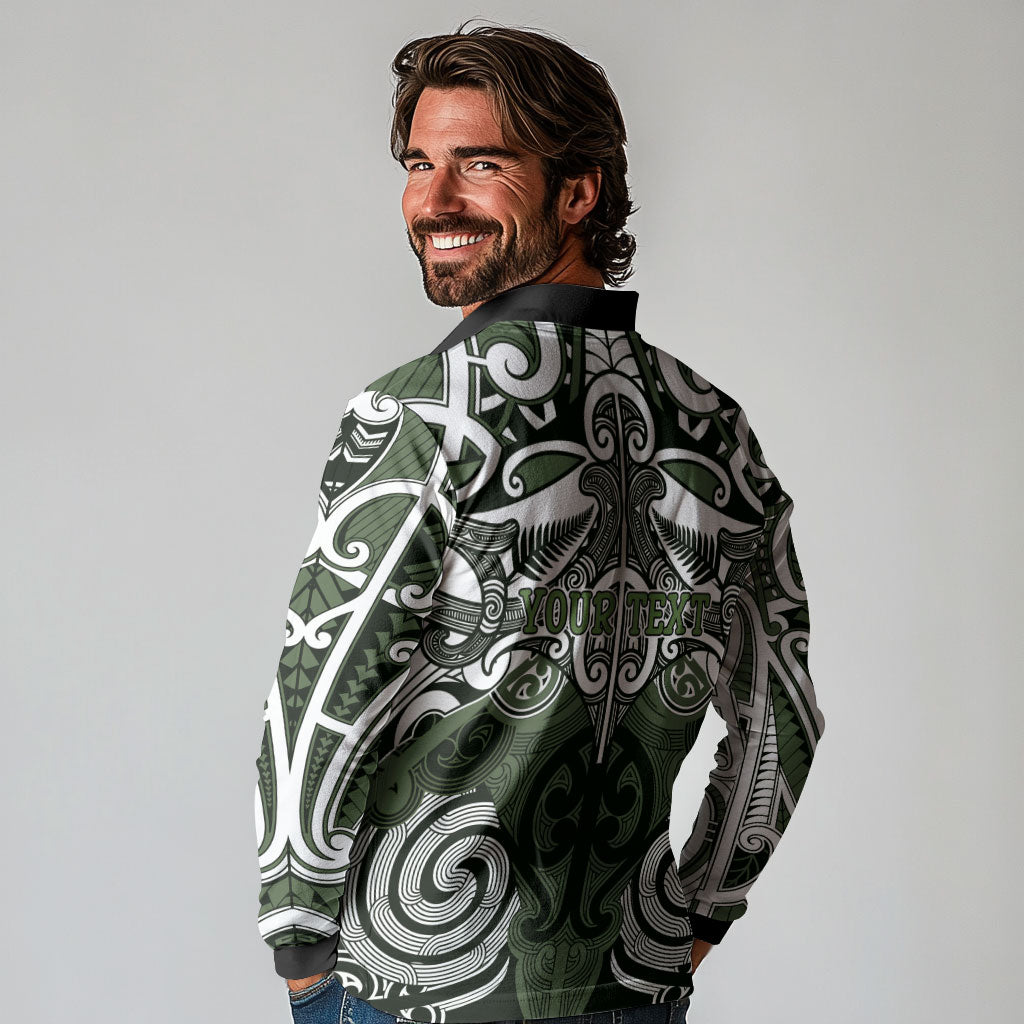 Personalised Maori Ngati Awa Long Sleeve Polo Shirt Silver Fern Kowhaiwhai Art LT01 - Polynesian Pride