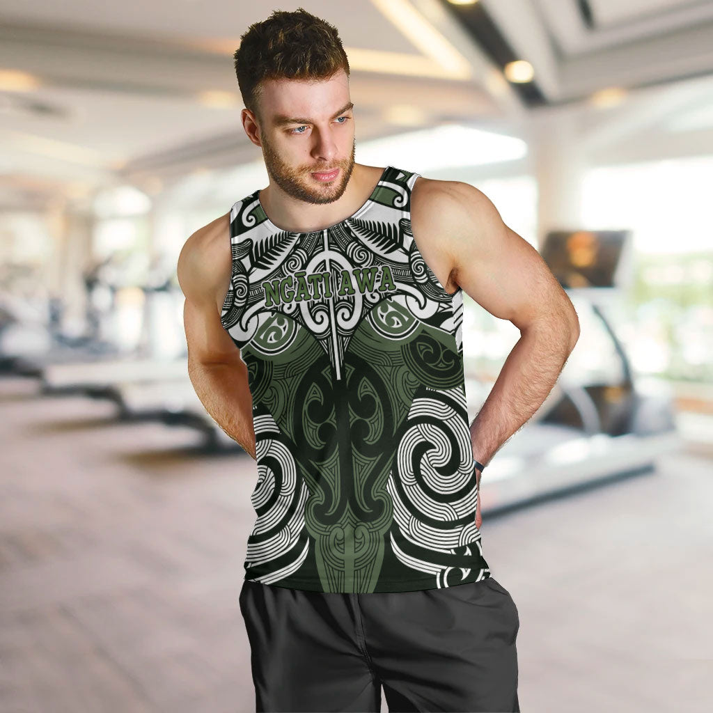 Personalised Maori Ngati Awa Men Tank Top Silver Fern Kowhaiwhai Art LT01 Green - Polynesian Pride