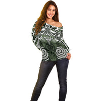 Personalised Maori Ngati Awa Off Shoulder Sweater Silver Fern Kowhaiwhai Art LT01 - Polynesian Pride