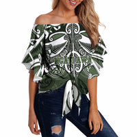 Personalised Maori Ngati Awa Off Shoulder Wrap Waist Top Silver Fern Kowhaiwhai Art LT01 Green - Polynesian Pride