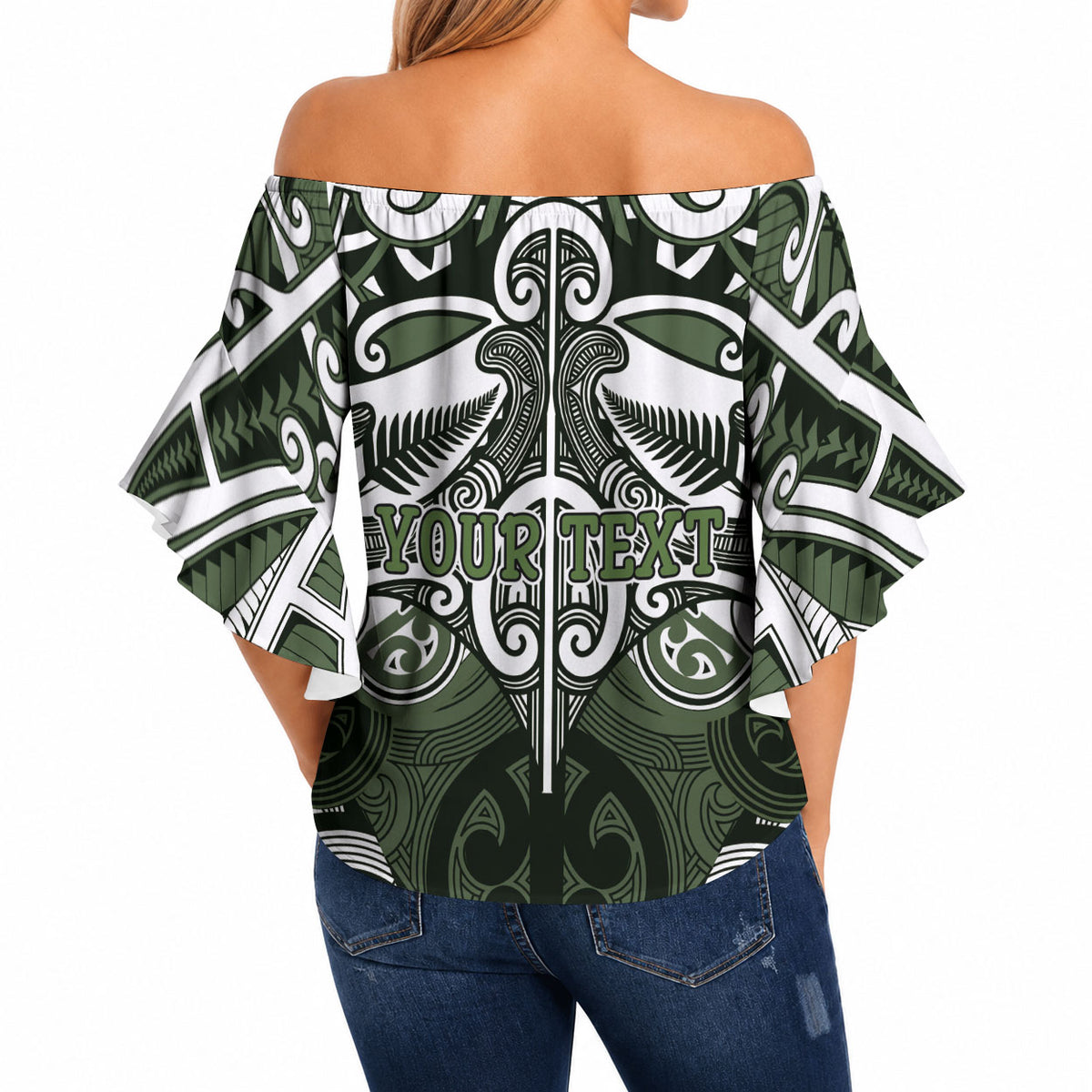 Personalised Maori Ngati Awa Off Shoulder Wrap Waist Top Silver Fern Kowhaiwhai Art LT01 - Polynesian Pride