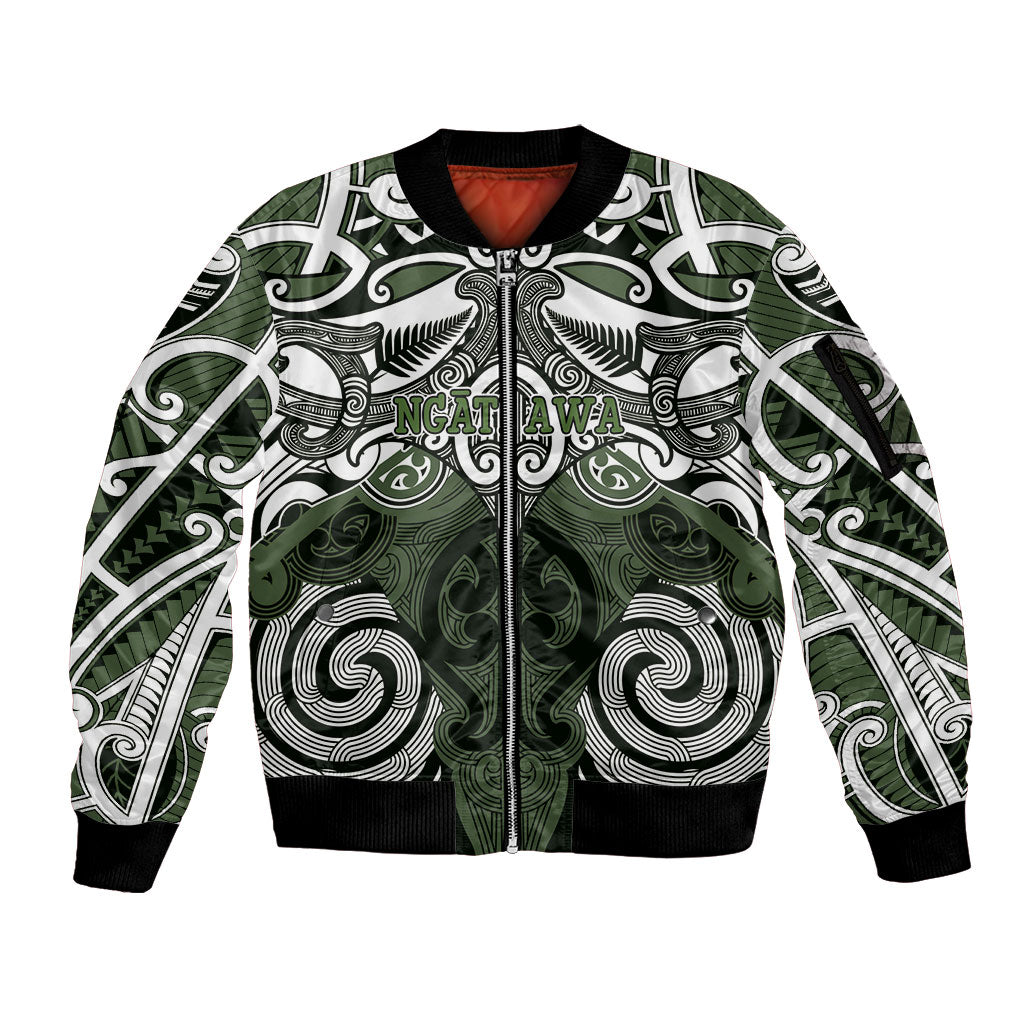 Personalised Maori Ngati Awa Sleeve Zip Bomber Jacket Silver Fern Kowhaiwhai Art LT01 Unisex Green - Polynesian Pride