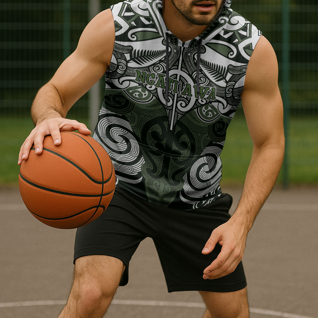 Personalised Maori Ngati Awa Sleeveless Hoodie Silver Fern Kowhaiwhai Art LT01 - Polynesian Pride