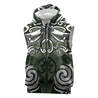 Personalised Maori Ngati Awa Sleeveless Zip Hoodie Silver Fern Kowhaiwhai Art LT01 Green - Polynesian Pride