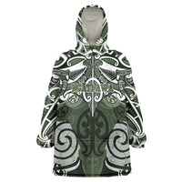Personalised Maori Ngati Awa Wearable Blanket Hoodie Silver Fern Kowhaiwhai Art LT01 One Size Green - Polynesian Pride