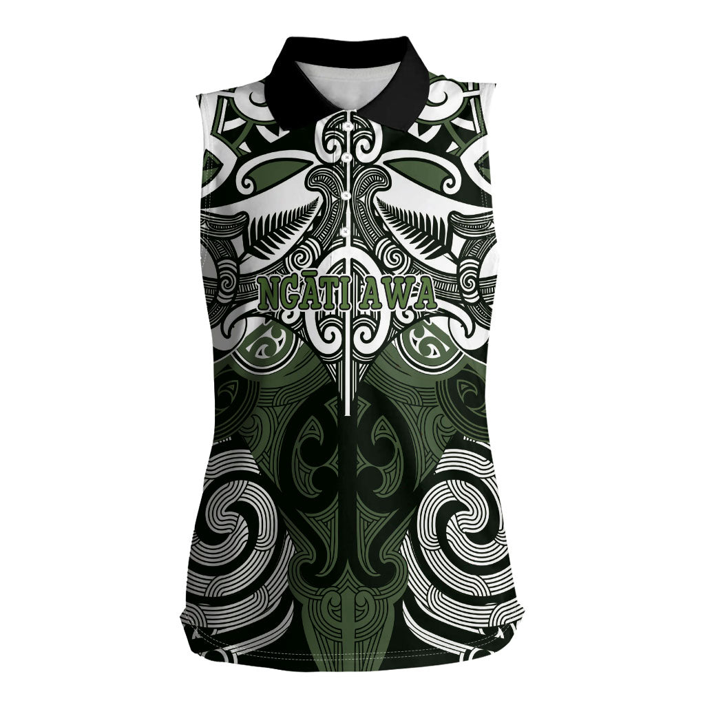 Personalised Maori Ngati Awa Women Sleeveless Polo Shirt Silver Fern Kowhaiwhai Art LT01 Female Green - Polynesian Pride