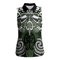 Personalised Maori Ngati Awa Women Sleeveless Polo Shirt Silver Fern Kowhaiwhai Art LT01 Female Green - Polynesian Pride