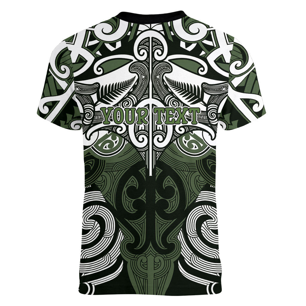 Personalised Maori Ngati Awa Women V-Neck T-Shirt Silver Fern Kowhaiwhai Art LT01 - Polynesian Pride