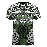 Personalised Maori Ngati Awa Women V-Neck T-Shirt Silver Fern Kowhaiwhai Art LT01 - Polynesian Pride