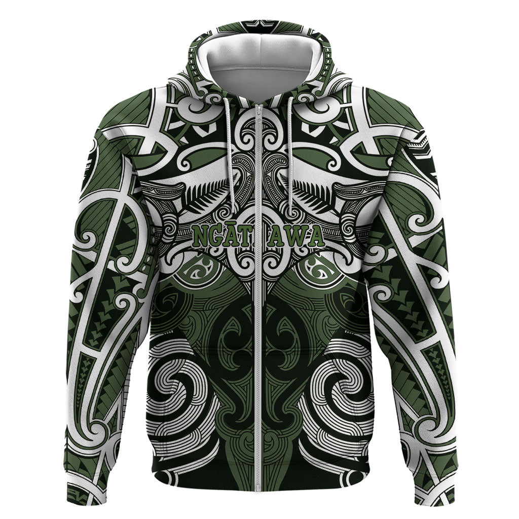 Personalised Maori Ngati Awa Zip Hoodie Silver Fern Kowhaiwhai Art LT01 Zip Hoodie Green - Polynesian Pride