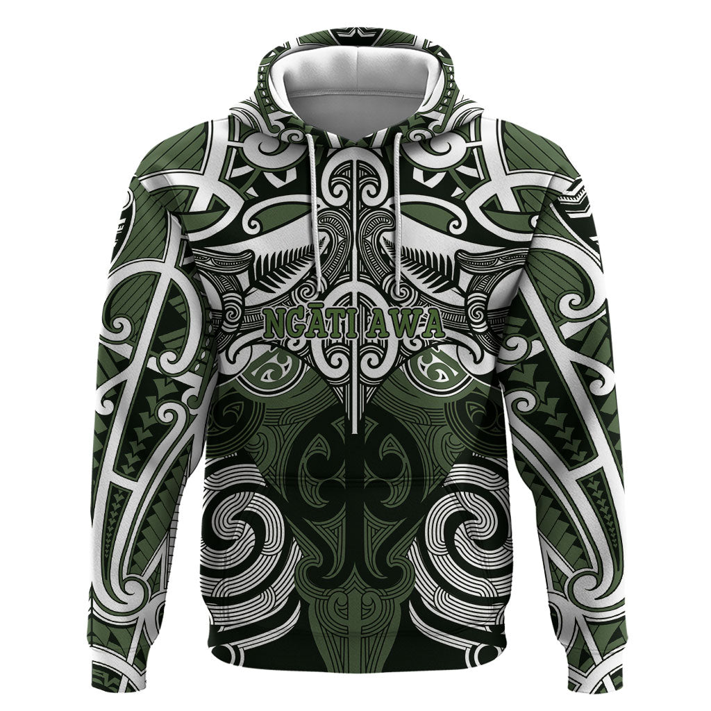 Personalised Maori Ngati Awa Zip Hoodie Silver Fern Kowhaiwhai Art LT01 Pullover Hoodie Green - Polynesian Pride