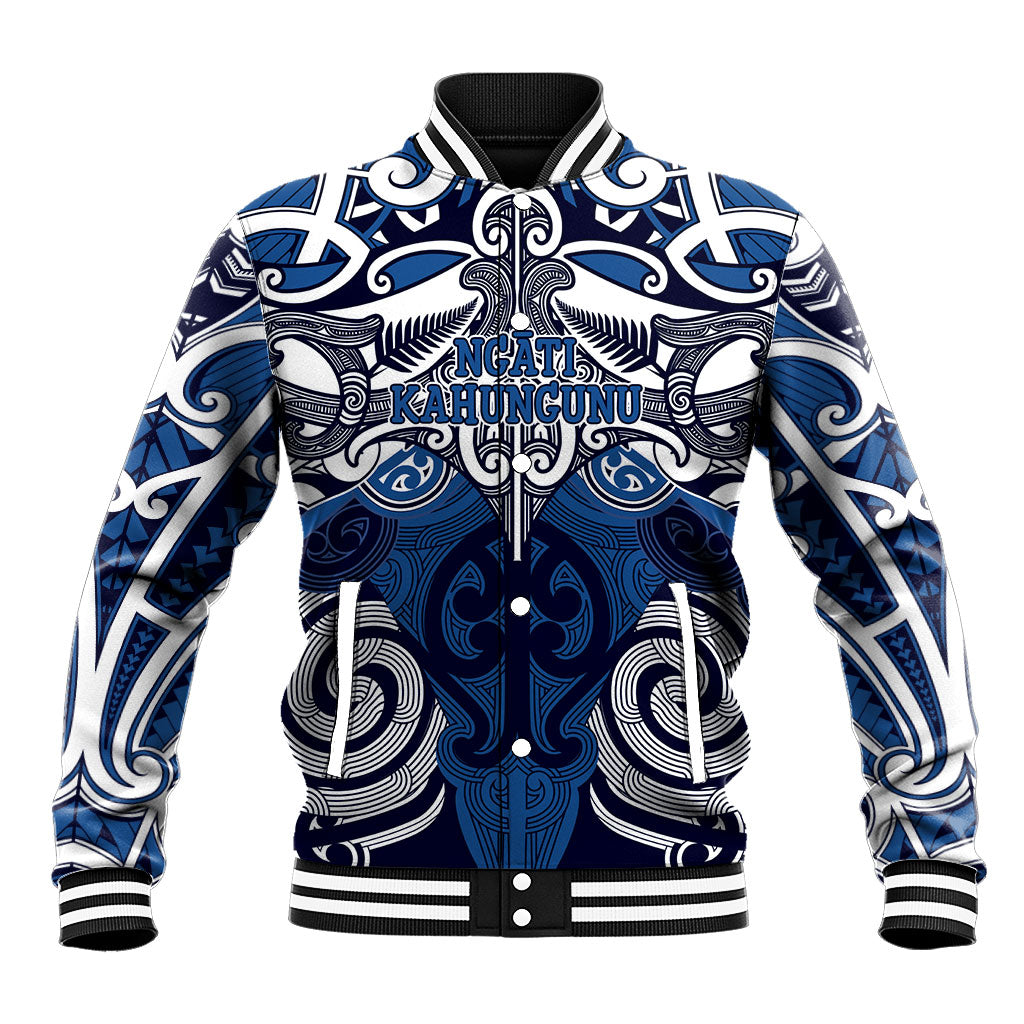 Personalised Maori Ngati Kahungunu Baseball Jacket Silver Fern Kowhaiwhai Art LT01 Unisex Blue - Polynesian Pride