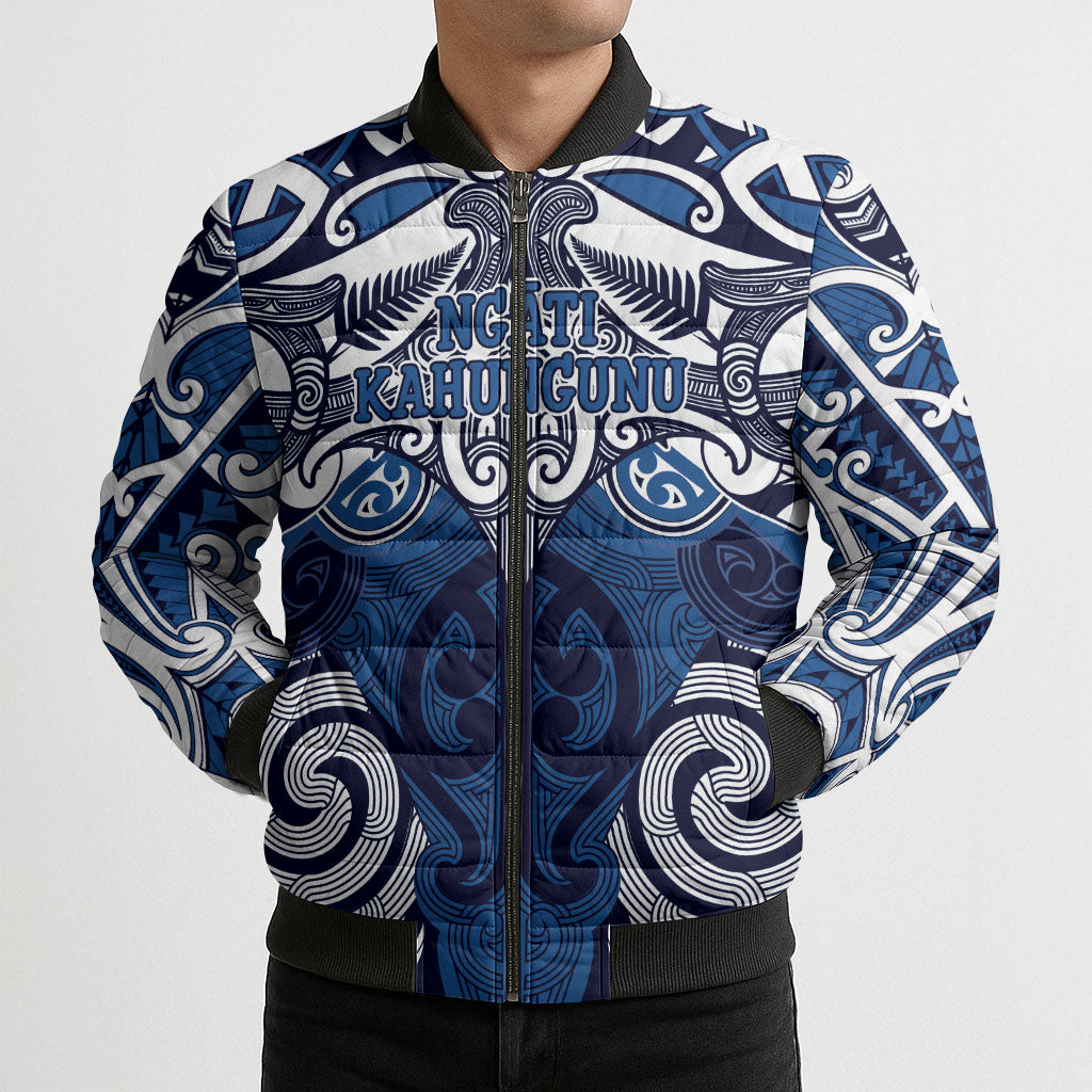 Personalised Maori Ngati Kahungunu Bomber Puffer Jacket Silver Fern Kowhaiwhai Art LT01 - Polynesian Pride