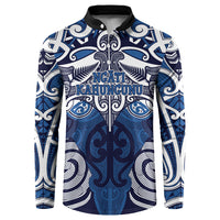 Personalised Maori Ngati Kahungunu Button Sweatshirt Silver Fern Kowhaiwhai Art LT01 Blue - Polynesian Pride