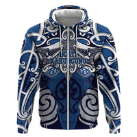 Personalised Maori Ngati Kahungunu Hoodie Silver Fern Kowhaiwhai Art LT01 Zip Hoodie Blue - Polynesian Pride